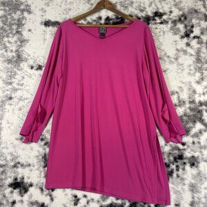 Clara Sun‎ Woo Blouse Womens Size Large Pink Round Neck Asymmetric Hem